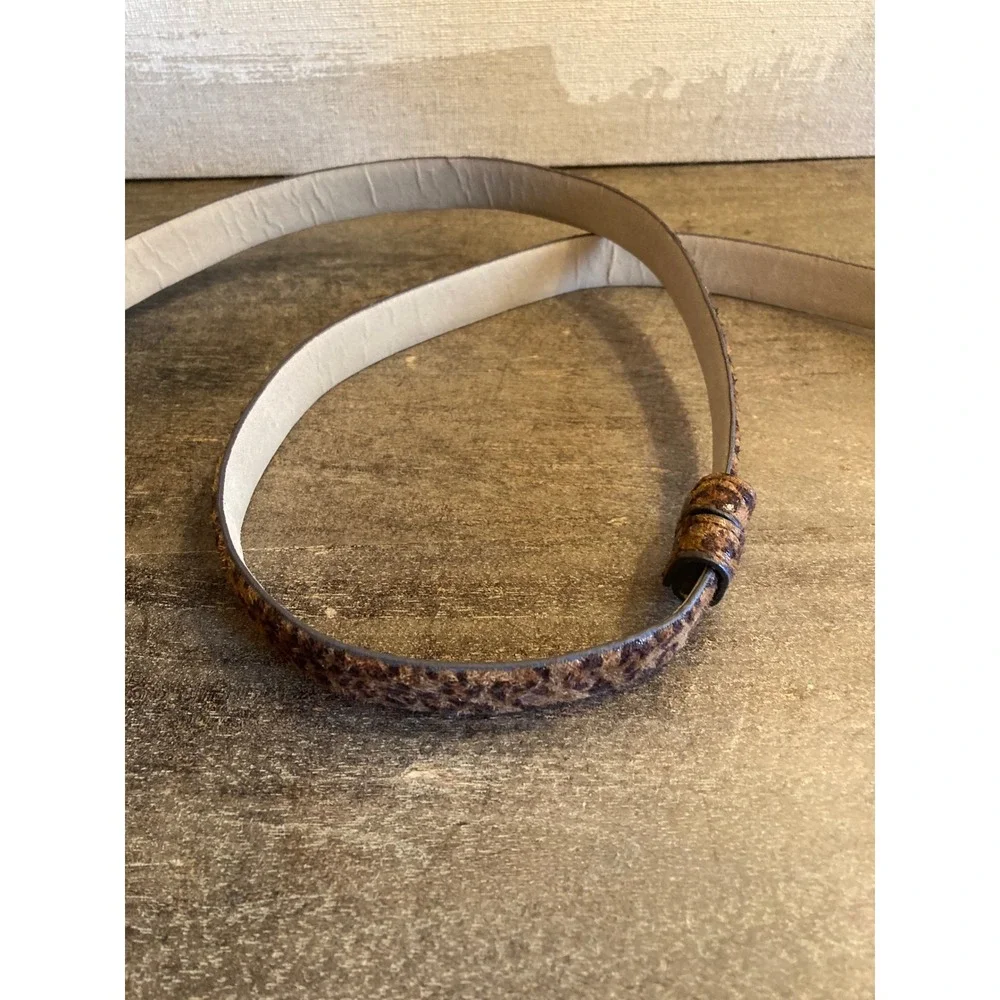 Leopard Print Skinny Belt Gunmetal T-Bar Buckle Faux Hair Animal Print Brown M